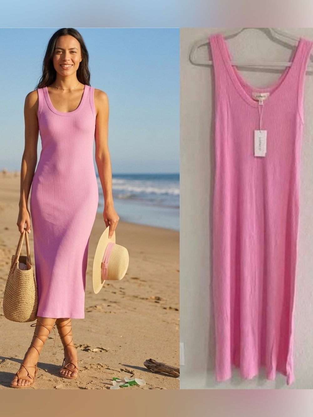 NWT Anthropologie LSpace Pink Ribbed Tank Midi Dress